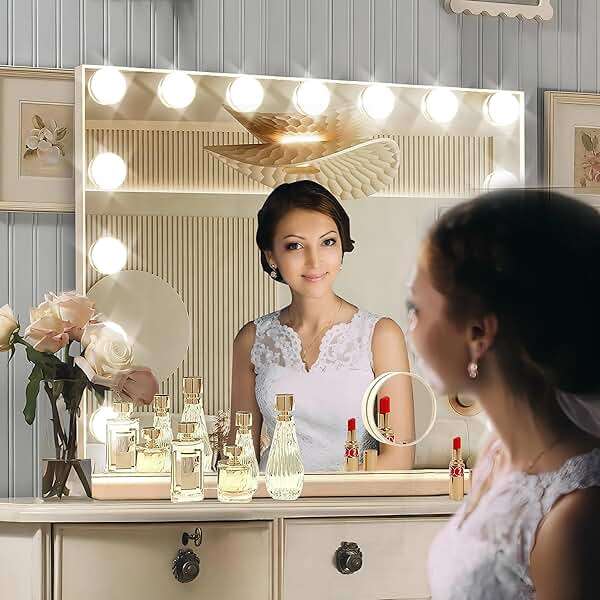Ratsamee Hollywood Vanity Mirror with Lights, 23" x 18", 15 Dimmable Bulbs, 3 Color Lights, Make Up Lighted Mirror, USB Charging Port, Gifts for Women Wife Teengirls White - Image 6