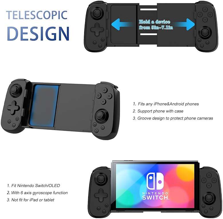 Wireless Controller for iPhone/Android/PC/iPad/Tablet/APPL Arcade MFi Games/Switch/PS4, Support Streaming on PS5/PS4/Xbox/PC Console, Cloud Gaming Gamepad Joystick - Turbo/6-Axis Gyro/Dual Motors - Image 5