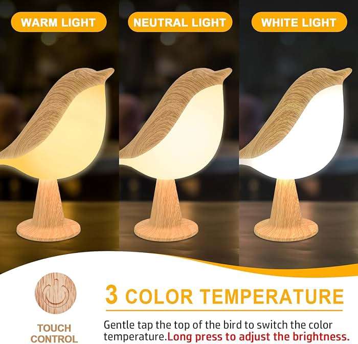 Deogos Small Desk Lamp, Cute Bird Light Cordless Lamp with 3 Color Temperature and Touch Sensor,Kids Night Light with Rechargeable Battery for Bedroom Nightstand Bedside Table Room Decor - Image 4