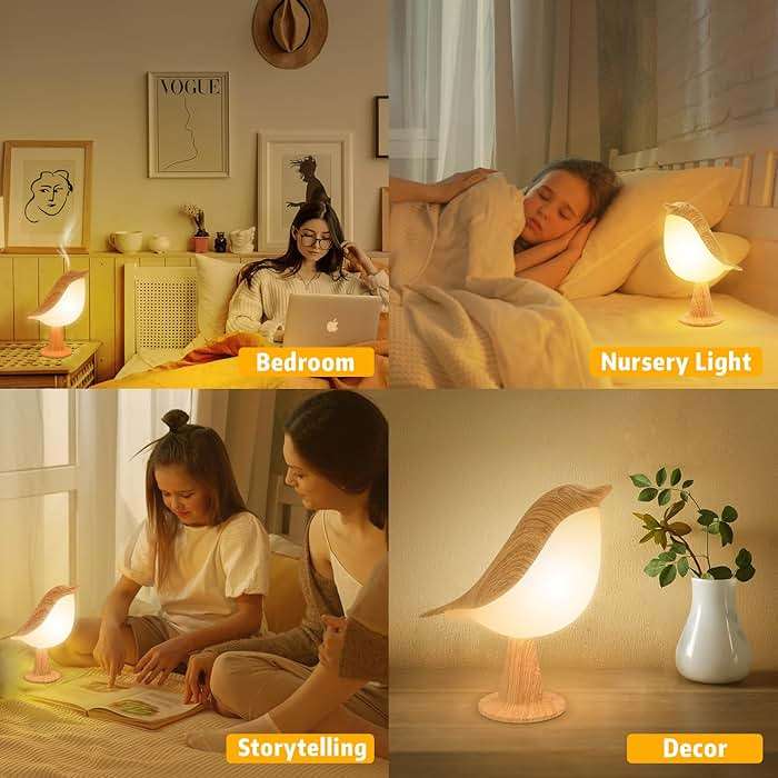Deogos Small Desk Lamp, Cute Bird Light Cordless Lamp with 3 Color Temperature and Touch Sensor,Kids Night Light with Rechargeable Battery for Bedroom Nightstand Bedside Table Room Decor - Image 5
