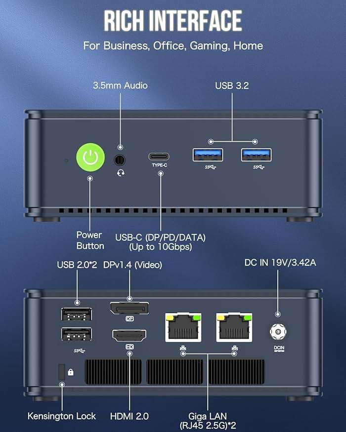 GMKtec M5 Plus Gaming Mini PC Ryzen 7 5825U (Upgraded 7430U), 32GB RAM 1TB SSD Dual NIC LAN 2.5GbE Desktop Computers Office Home, Triple 4K Display, WiFi 6E, USB3.2, USB-C, BT 5.2, DP, HDMI - Image 6