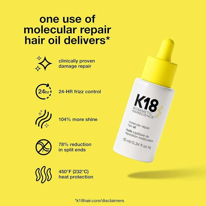 K18 Molecular Repair Hair Oil - Strengthening Peptide Damaged Hair Treatment Oil - 24-Hour Frizz Control + Heat Protectant - Helps Reduce Split Ends + Boost Shine (0.34 Fl oz) - Image 3
