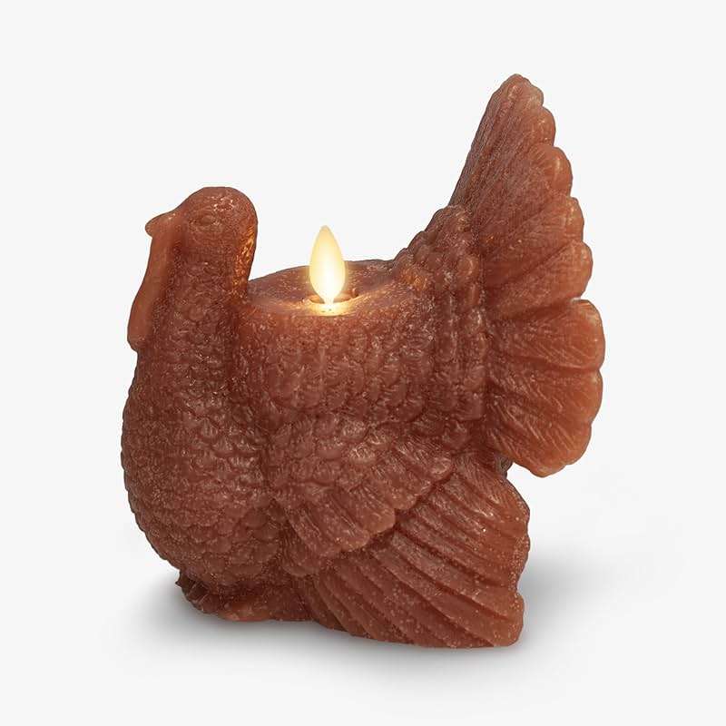 Luminara Flameless Fall Harvest Decor - Turkey Figural LED Candle Natural Color, Adobe, 5.3" x 7.5" Real Wax Moving Flame Battery Operated w/Timer - Image 1