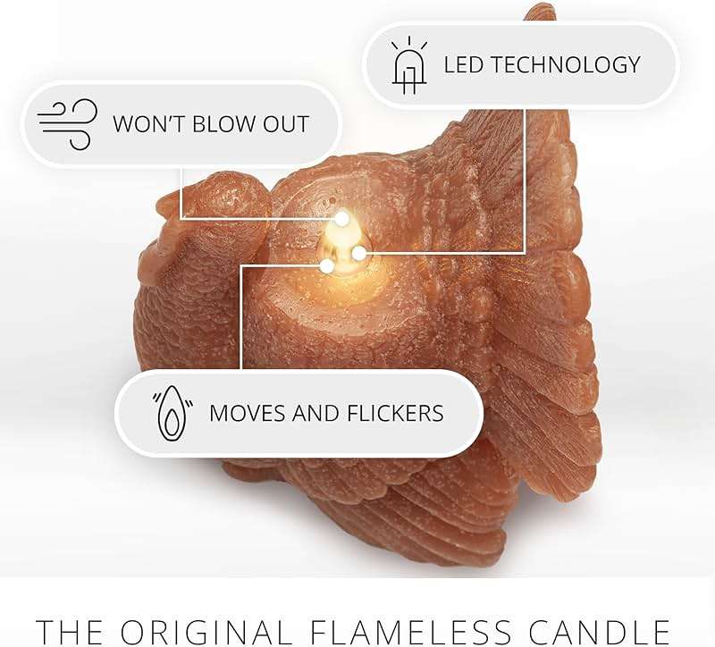 Luminara Flameless Fall Harvest Decor - Turkey Figural LED Candle Natural Color, Adobe, 5.3" x 7.5" Real Wax Moving Flame Battery Operated w/Timer - Image 3