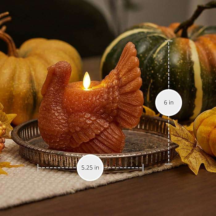 Luminara Flameless Fall Harvest Decor - Turkey Figural LED Candle Natural Color, Adobe, 5.3" x 7.5" Real Wax Moving Flame Battery Operated w/Timer - Image 6