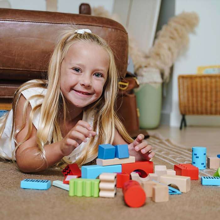 Discovery™ Wood Castle Blocks 80-Piece [Amazon Exclusive] Natural Wooden Building & Stacking Set, Imagination & Creativity Kids Activity Kit, Preschool Toddler Child Safe, Learning Playset Toy - Image 2