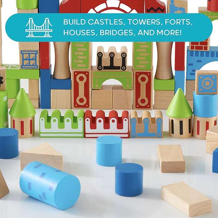 Discovery™ Wood Castle Blocks 80-Piece [Amazon Exclusive] Natural Wooden Building & Stacking Set, Imagination & Creativity Kids Activity Kit, Preschool Toddler Child Safe, Learning Playset Toy - Image 4