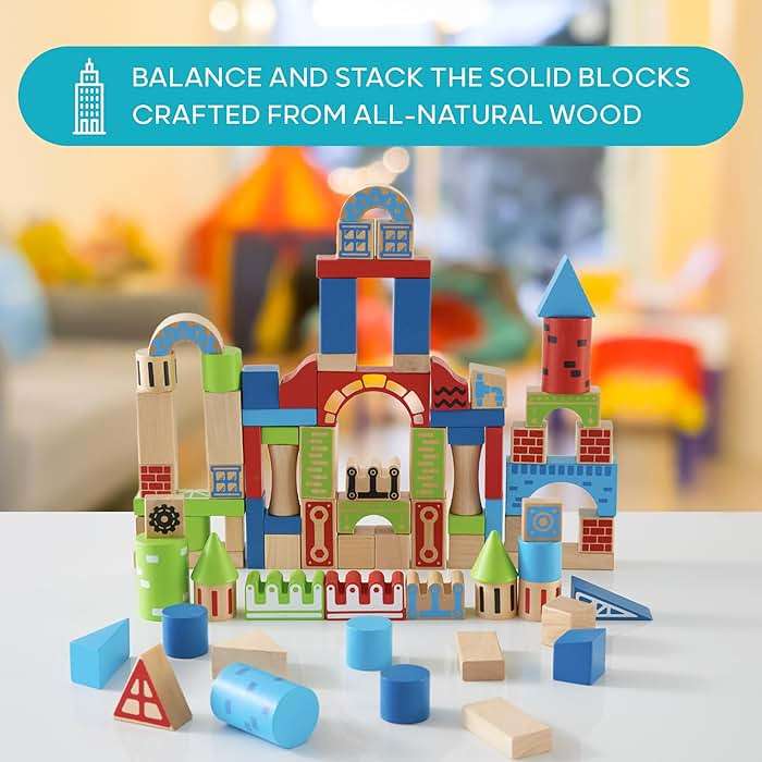 Discovery™ Wood Castle Blocks 80-Piece [Amazon Exclusive] Natural Wooden Building & Stacking Set, Imagination & Creativity Kids Activity Kit, Preschool Toddler Child Safe, Learning Playset Toy - Image 6