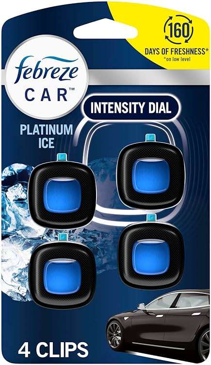 Febreze Car Air Freshener Vent Clip Platinum Ice Scent, .07 oz. Car Vent Clip, Pack of 4 - Image 1