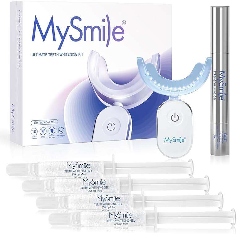 MySmile Deluxe 10 Min Teeth Whitening Kit with 28 LED Light, 35% Carbamide Peroxide Teeth Whitening Gel, Helps Remove Years of Stains from Coffee, Soda, Wines, Smoking, Food - Image 1