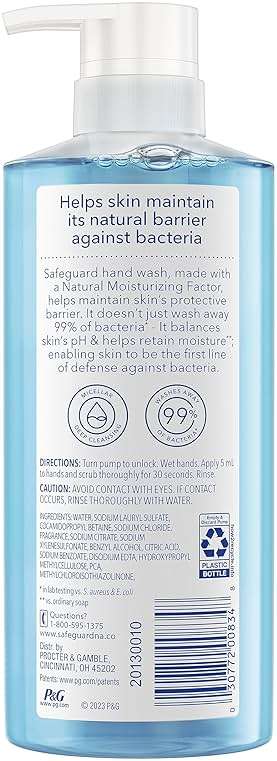 Safeguard Liquid Hand Soap, Micellar Deep Cleansing, Washes Away 99% Bacteria, Made with Natural Moisturizers, Enriched with Skin Conditioners, PH Balanced, Ocean Breeze Scent 15.5 oz (Pack of 4) - Image 8