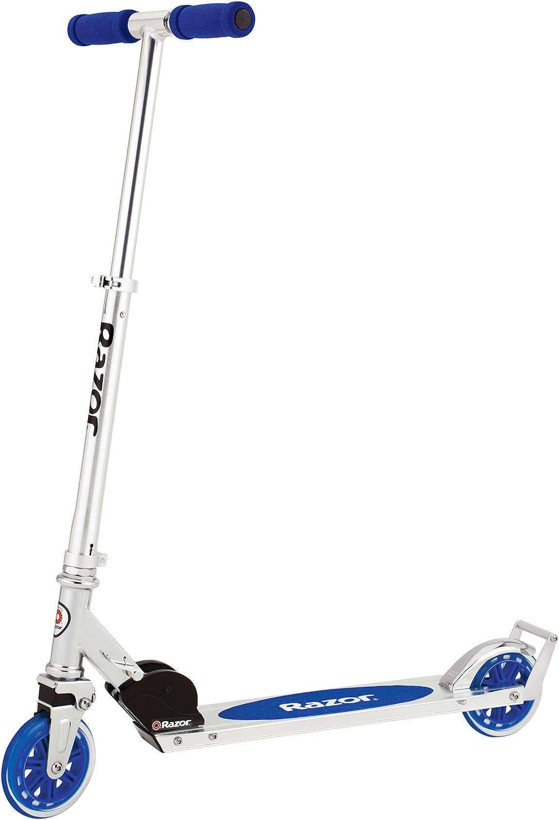 Razor A3 Kick Scooter for Kids Ages 5+ - Foldable, Lightweight, Large Wheels, Front Vibration Reducing System, Adjustable Handlebars, for Riders up to 143 lbs, Blue & Jr. Lil' Kick Scooter - Image 2