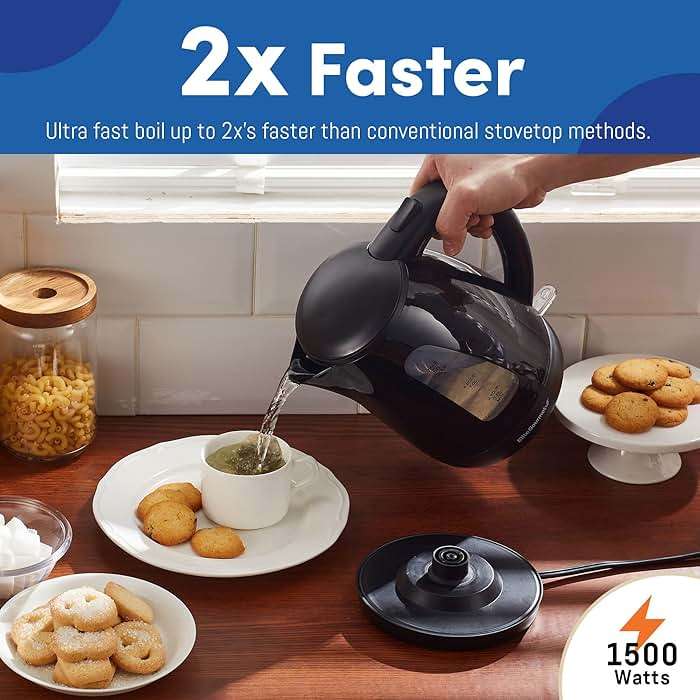 Elite Gourmet EKT8690 1.7L Electric Tea Kettle 1500W Hot Water Heater Boiler BPA-Free, Fast Boil, Water Level Window and Auto Shut-Off, Black - Image 2