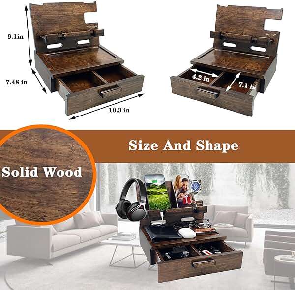 VEIYAILU Gifts for Men Women Husband Son Boyfriend Him Nightstand Organizer Wood Phone Docking Station Birthday Gifts (Walnut) - Image 3