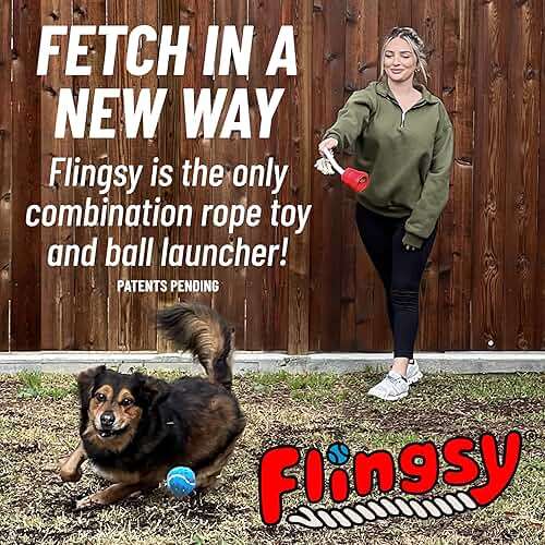Flingsy Made in USA Flingsy Dog Ball Launcher and Rope Tug Fetch Thrower Combination Throwing Toy with 100-Percent Natural Cotton Rope - Image 2
