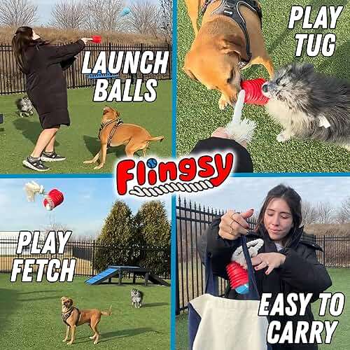 Flingsy Made in USA Flingsy Dog Ball Launcher and Rope Tug Fetch Thrower Combination Throwing Toy with 100-Percent Natural Cotton Rope - Image 6