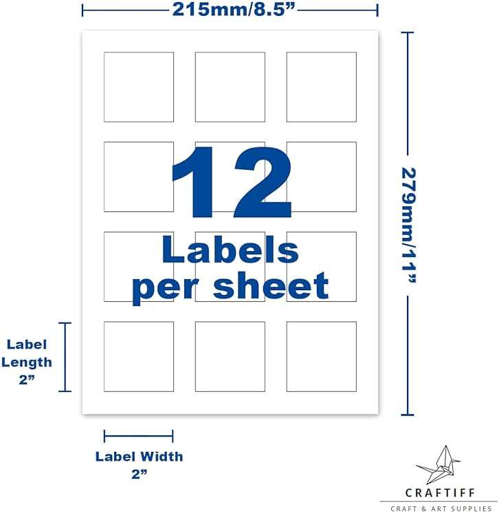 2x2 Clear Square Labels Stickers Glossy for Laser Printer, Pack of 300, Transparent self Adhesive Vinyl Paper Craftiff - Image 3