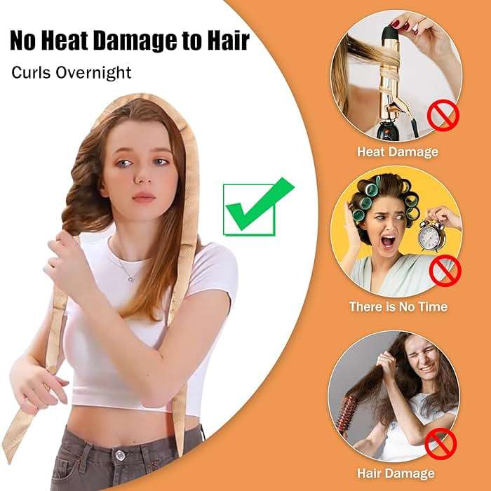Heatless Velvet Hair Curlers to Sleep in Heatless Curls Overnight for Long Hair, No Heat Curling Rod Headband for Women All Hair Types -6 Pieces Set (Khaki) - Image 4