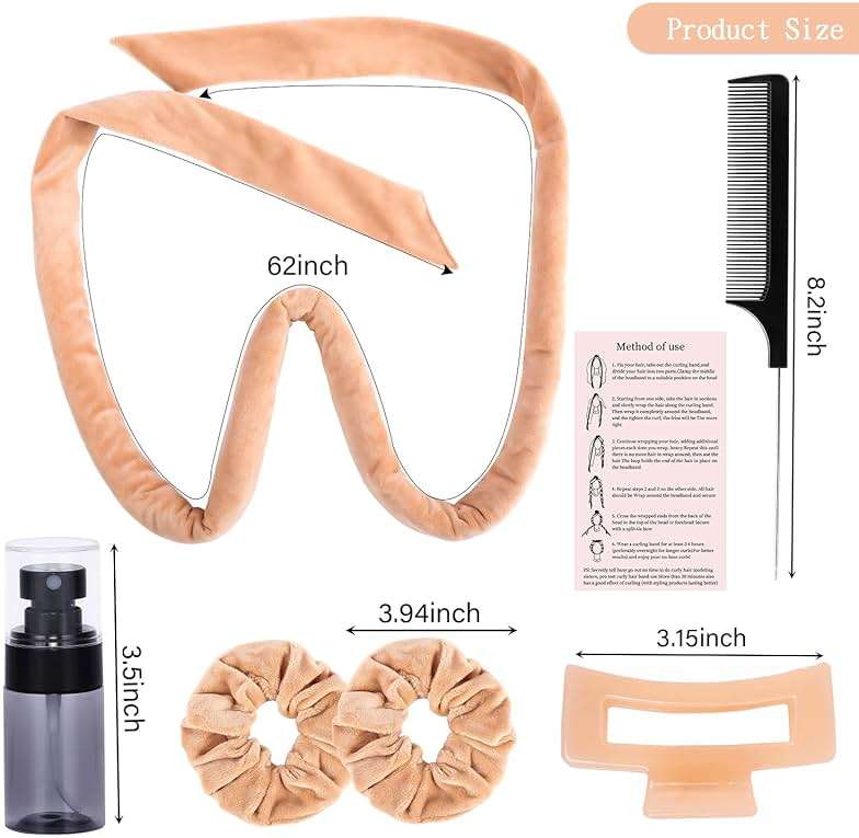 Heatless Velvet Hair Curlers to Sleep in Heatless Curls Overnight for Long Hair, No Heat Curling Rod Headband for Women All Hair Types -6 Pieces Set (Khaki) - Image 6