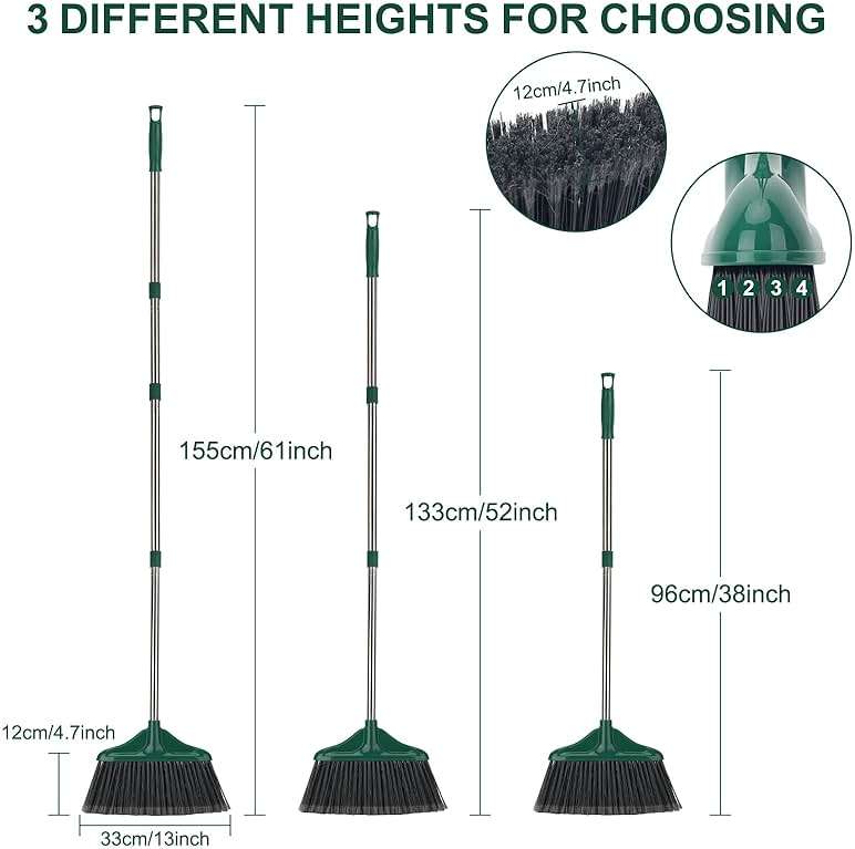 4 PCS Heavy Duty Broom Outdoor/Indoor Commercial Broom with 61" Long Handle,Perfect for Home Garage Kitchen Office Lobby Room Floor,Black and Green - Image 2