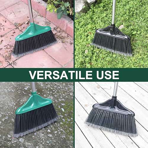 4 PCS Heavy Duty Broom Outdoor/Indoor Commercial Broom with 61" Long Handle,Perfect for Home Garage Kitchen Office Lobby Room Floor,Black and Green - Image 3