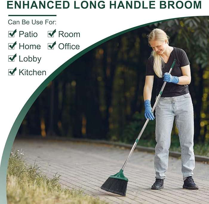 4 PCS Heavy Duty Broom Outdoor/Indoor Commercial Broom with 61" Long Handle,Perfect for Home Garage Kitchen Office Lobby Room Floor,Black and Green - Image 4