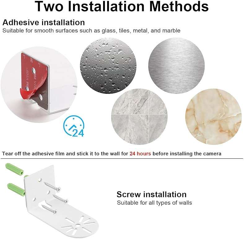 UYODM 2Pack Adhesive Metal Wall Mount Bracket Compatible with Wyze Cam Pan V3/ Wyze Cam V4/V2, VHB Stick On,No Drilling Mounting Bracket for Wyze Get The Best View,Two Ways Installation - Image 3