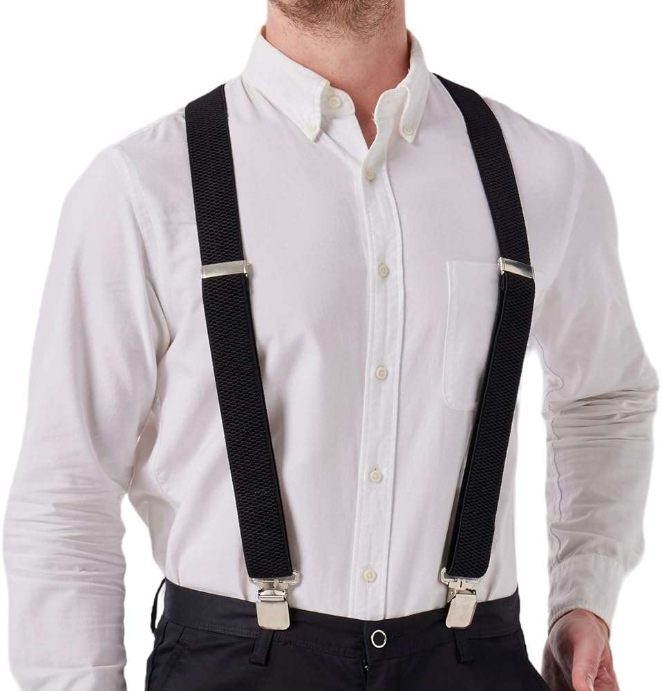 LazarsSpace Heavy-Duty X-Back Suspenders for Men with Four Premium Clips 1 3/8" Elastic Adjustable Straps - Image 1