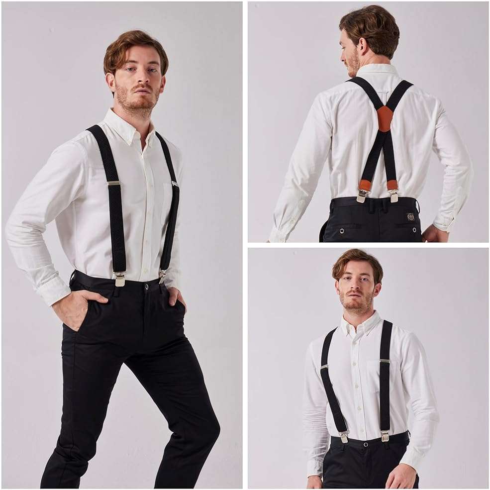 LazarsSpace Heavy-Duty X-Back Suspenders for Men with Four Premium Clips 1 3/8" Elastic Adjustable Straps - Image 2