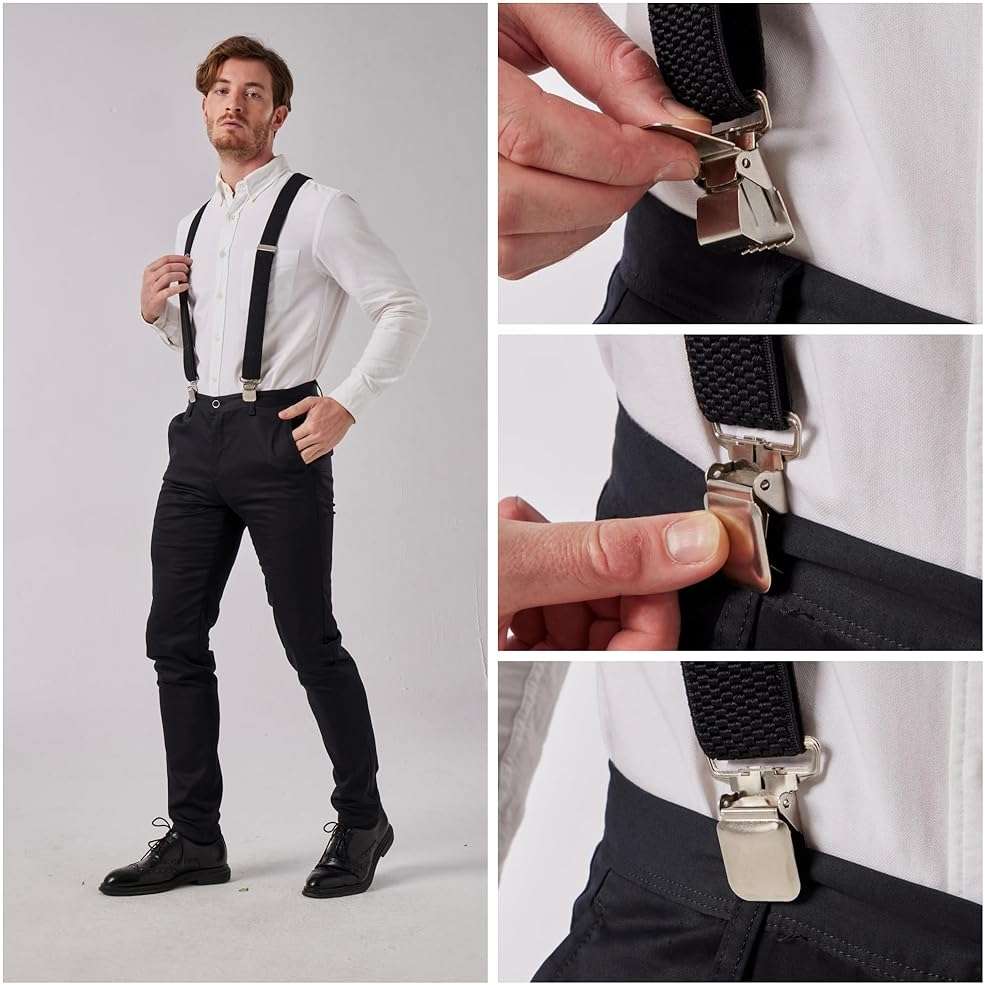 LazarsSpace Heavy-Duty X-Back Suspenders for Men with Four Premium Clips 1 3/8" Elastic Adjustable Straps - Image 3