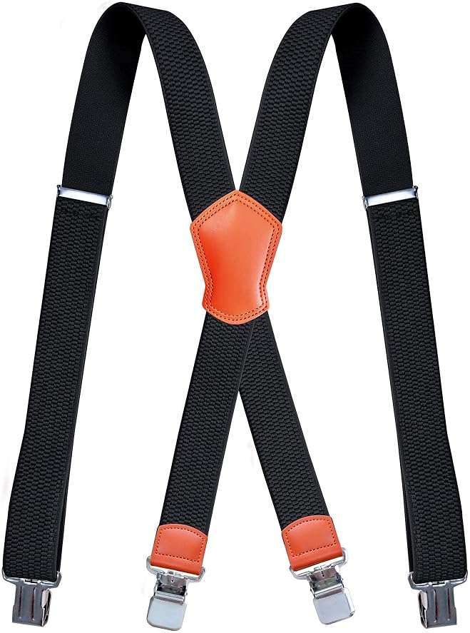 LazarsSpace Heavy-Duty X-Back Suspenders for Men with Four Premium Clips 1 3/8" Elastic Adjustable Straps - Image 6
