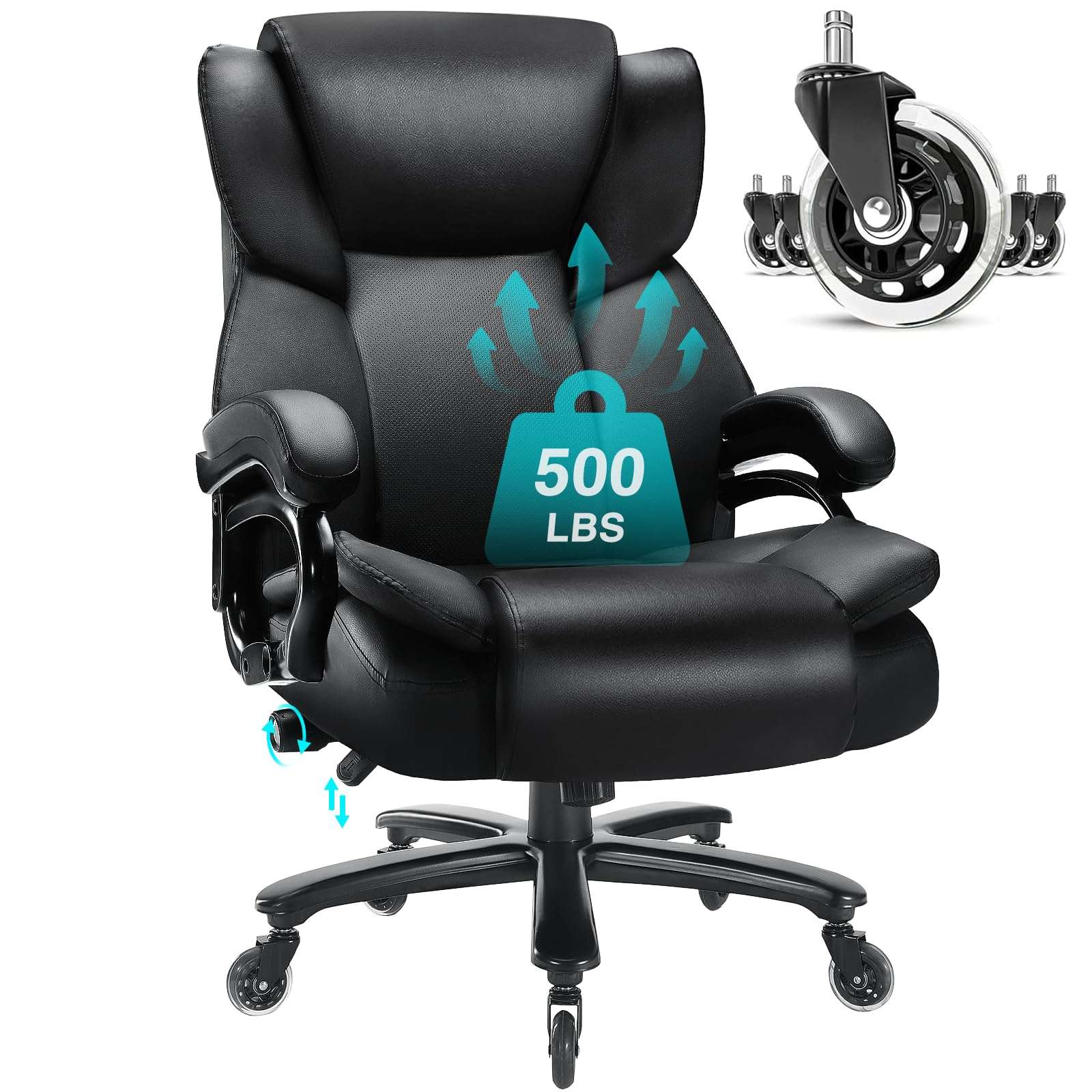 Indulgear 500lbs Big and Tall Office Chair, Heavy Duty Office Chair for Heavy People, High Back Executive Desk Chair with Adjustable Lumbar Support,Quiet Rubber Wheel,Pocket Spring Cushion - Image 1