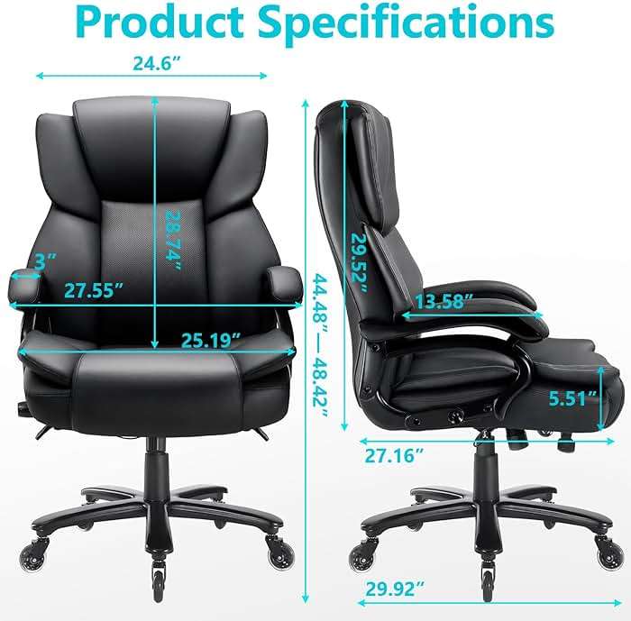 Indulgear 500lbs Big and Tall Office Chair, Heavy Duty Office Chair for Heavy People, High Back Executive Desk Chair with Adjustable Lumbar Support,Quiet Rubber Wheel,Pocket Spring Cushion - Image 3