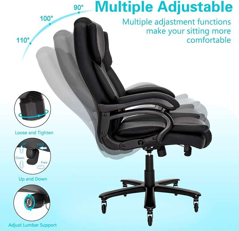 Indulgear 500lbs Big and Tall Office Chair, Heavy Duty Office Chair for Heavy People, High Back Executive Desk Chair with Adjustable Lumbar Support,Quiet Rubber Wheel,Pocket Spring Cushion - Image 7