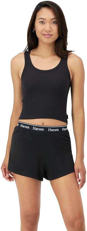 Hanes Women's Originals Comfywear Rib Crop Tank and Sleep Shorts, 2-Piece Set - Image 2