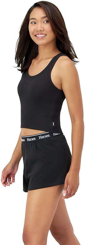 Hanes Women's Originals Comfywear Rib Crop Tank and Sleep Shorts, 2-Piece Set - Image 3