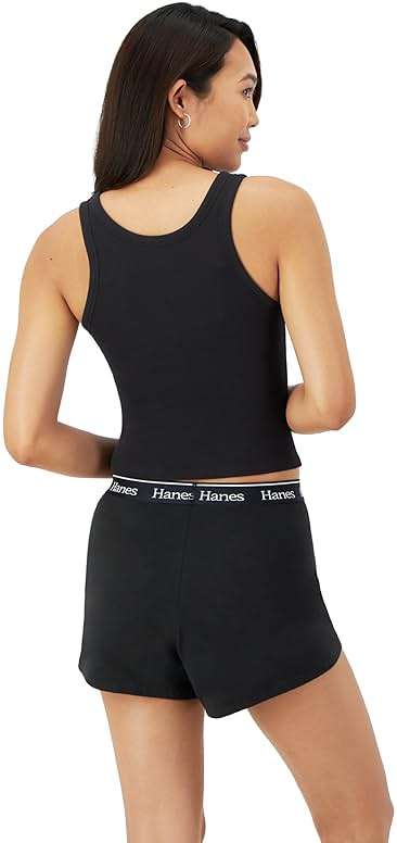 Hanes Women's Originals Comfywear Rib Crop Tank and Sleep Shorts, 2-Piece Set - Image 4