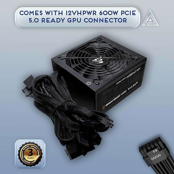 Apevia ATX-JP1000W PCIe 5.0 & ATX 3.0 Ready Jupiter 1000W 80+ Bronze Certified, Gen 5 12VHPWR Connector, Active PFC ATX Gaming Power Supply - Image 4