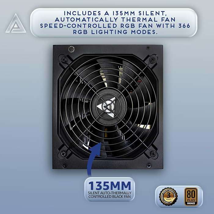 Apevia ATX-JP1000W PCIe 5.0 & ATX 3.0 Ready Jupiter 1000W 80+ Bronze Certified, Gen 5 12VHPWR Connector, Active PFC ATX Gaming Power Supply - Image 5