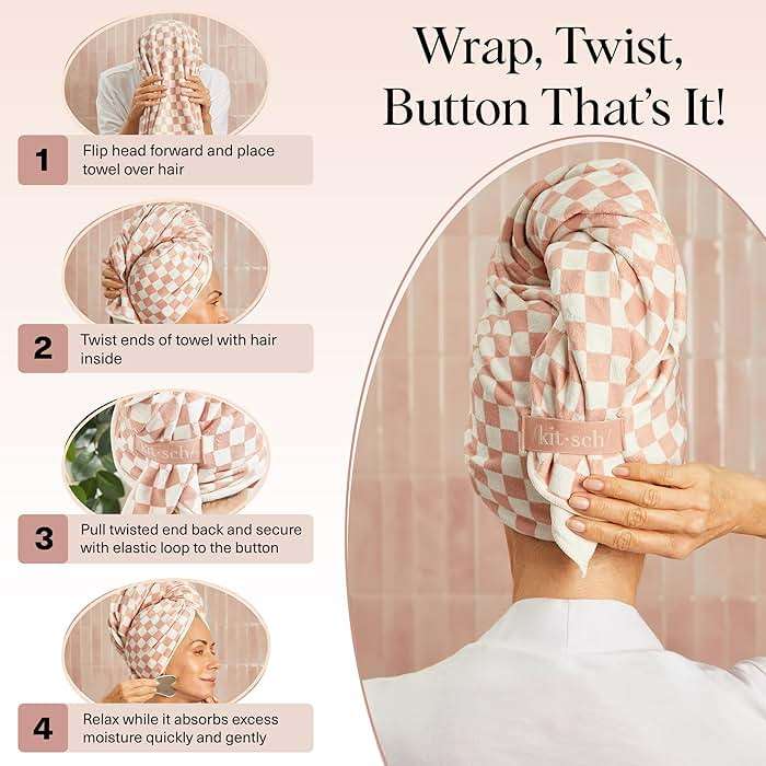 Kitsch Plush Microfiber Hair Towel Wrap for Women – Ultra Absorbent Microfiber Bath Towels for Wet, Curly, Long or Short Hair – Anti-Frizz Hair Wrap, Great Hair Care Gifts for Women - Image 7