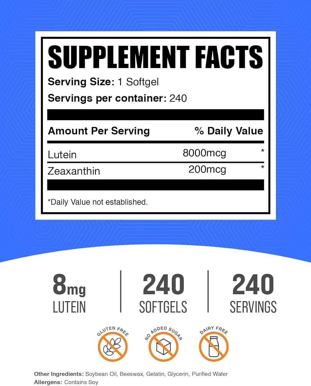 BulkSupplements.com Lutein with Zeaxanthin Softgels - Zeaxanthin Plus Lutein, Lutein and Zeaxanthin Supplements, Eye Vitamins - Gluten Free, 1 Softgel per Serving, 240 Softgels - Image 2