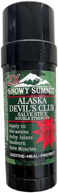 Snowy Summit Devil's Club 2X Salve Stick - All-Natural, Handcrafted Herbal Salve for Mess-Free Application - Muscle Rub In Stick Form with Light Herbal Scent and Portable Design - Image 1