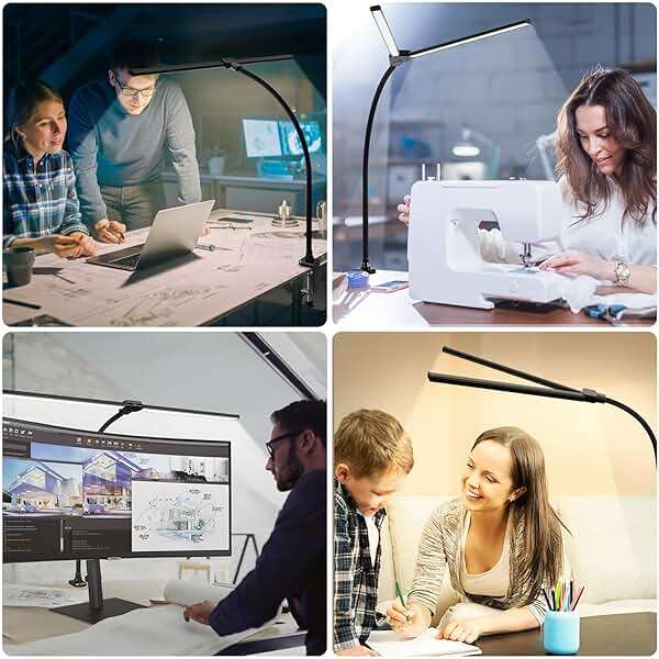 ShineTech LED Desk Lamp for Home Office, Ultra Bright Clamp Light with Flexible Gooseneck, 25 Lighting Modes, Eye-Caring Architect Lamp for Dual Monitors, Reading & Gaming Setup - Image 5