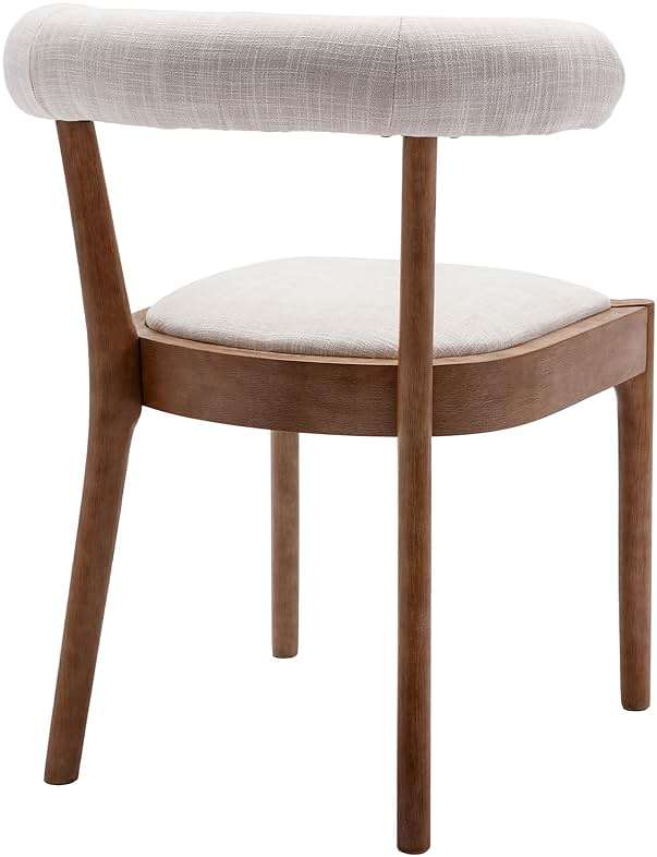 Kmax Dining Room Chairs Mid-Century Modern Fabric Kitchen Chairs with Natural Walnut Finished Frame, Linen Curved Back, Set of 4, Beige - Image 5