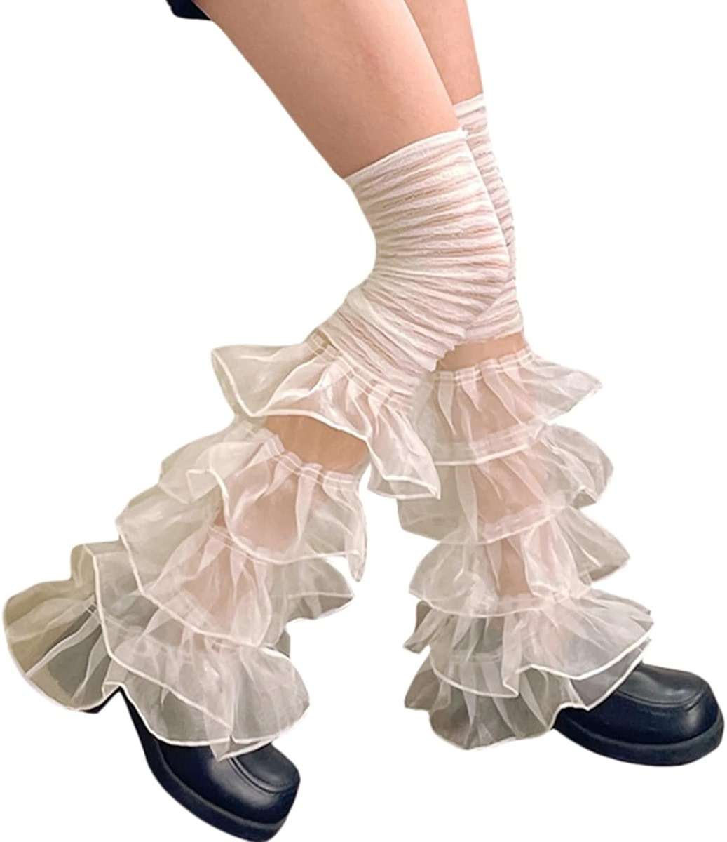 SherryDC Girl's Y2k Kawaii Leg Warmers Cute Lace Harajuku Leg Sleeves Gothic Lolita Long Slouch Socks for Women - Image 1