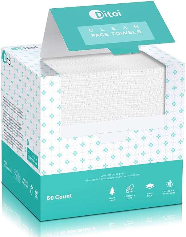Face Towels, 10"×12" Disposable Face Towel, Face Towelettes XL, Ultra Soft Makeup Remover Dry Wipes, Thick Face Towel for Sensitive Skin, 50 Count (1 Pack) - Image 1