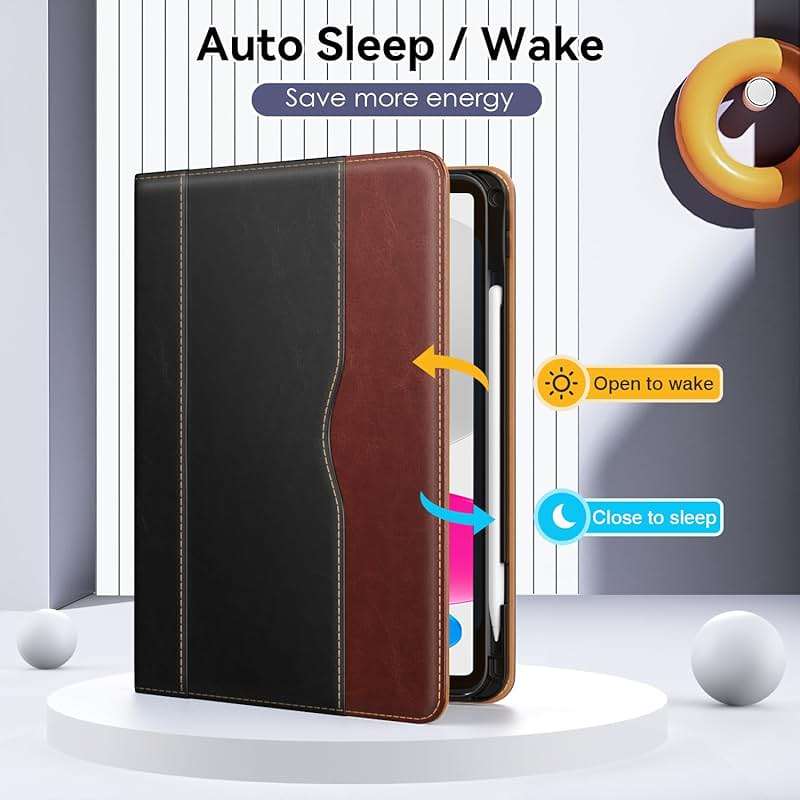 OKP Case for iPad A16 11th Generation 2025 / 10th Gen Case 2022, for 11 Inch / 10.9 Inch iPad Multi-Angle Viewing PU Leather Stand Cover with Pencil Holder & Pocket, Auto Sleep/Wake, Black Brown - Image 3