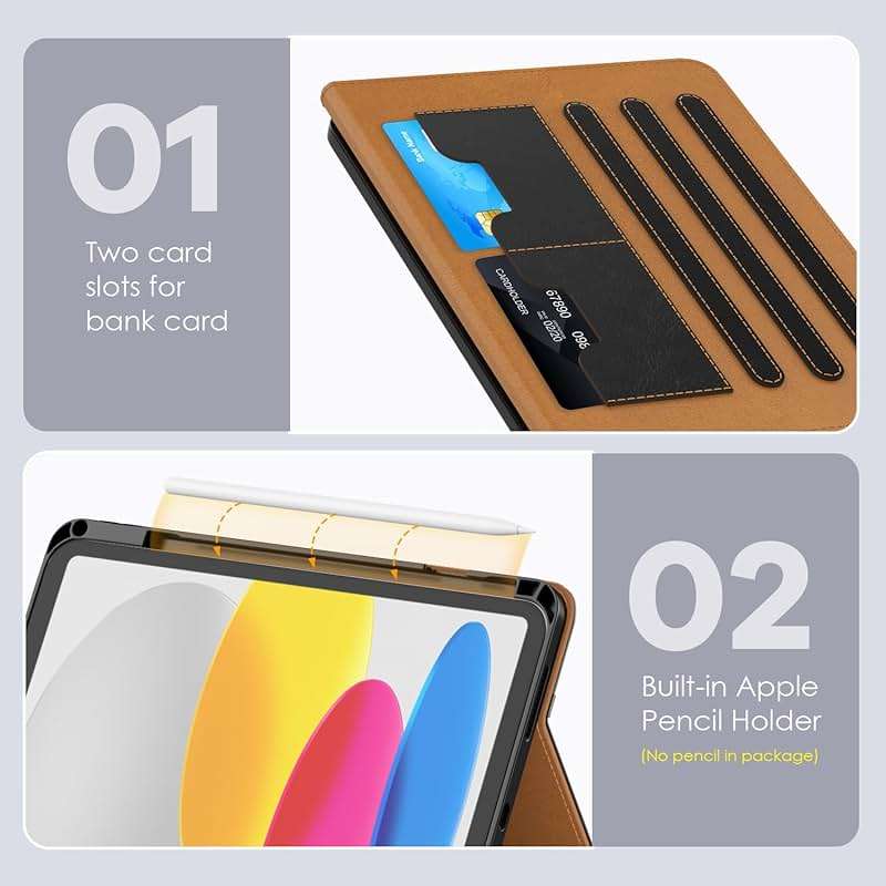 OKP Case for iPad A16 11th Generation 2025 / 10th Gen Case 2022, for 11 Inch / 10.9 Inch iPad Multi-Angle Viewing PU Leather Stand Cover with Pencil Holder & Pocket, Auto Sleep/Wake, Black Brown - Image 6
