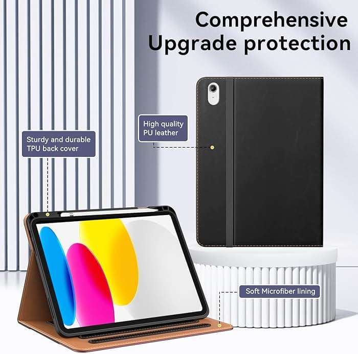 OKP Case for iPad A16 11th Generation 2025 / 10th Gen Case 2022, for 11 Inch / 10.9 Inch iPad Multi-Angle Viewing PU Leather Stand Cover with Pencil Holder & Pocket, Auto Sleep/Wake, Black Brown - Image 7