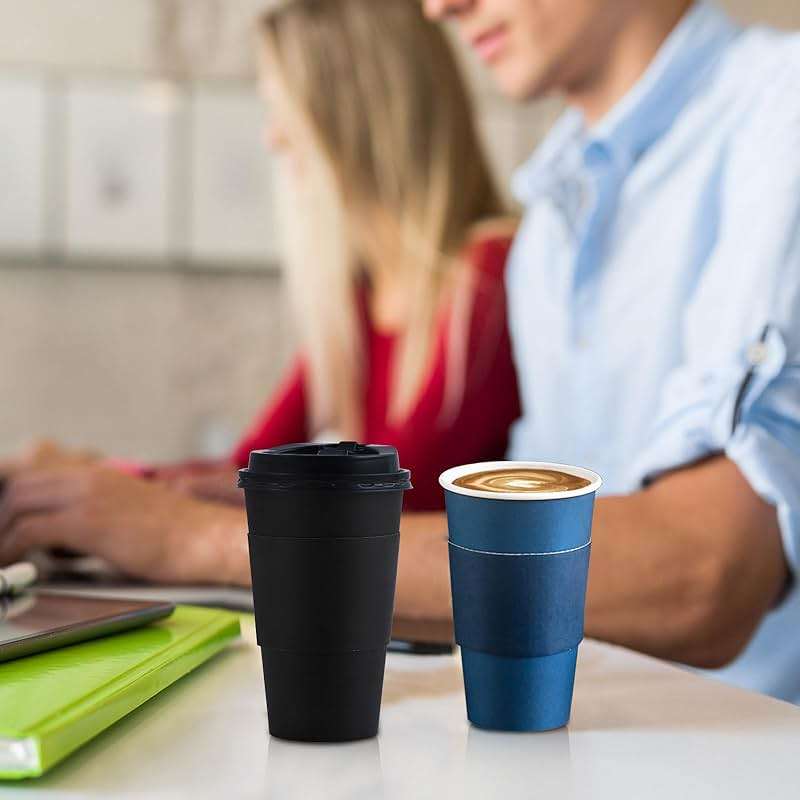 SIUQ 100 Pack 16 oz Disposable Coffee Cups with Lids and Sleeves, To Go Paper Cups, Hot & Cold Drinking Cups for Tea, Coffee, Water, Hot Chocolate, Paper Coffee Cups Ideal for Home,Cafes,Store - Image 8